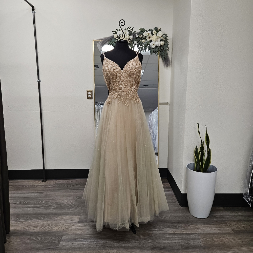 Rosegold And Champagne Tulle  A-line Gown